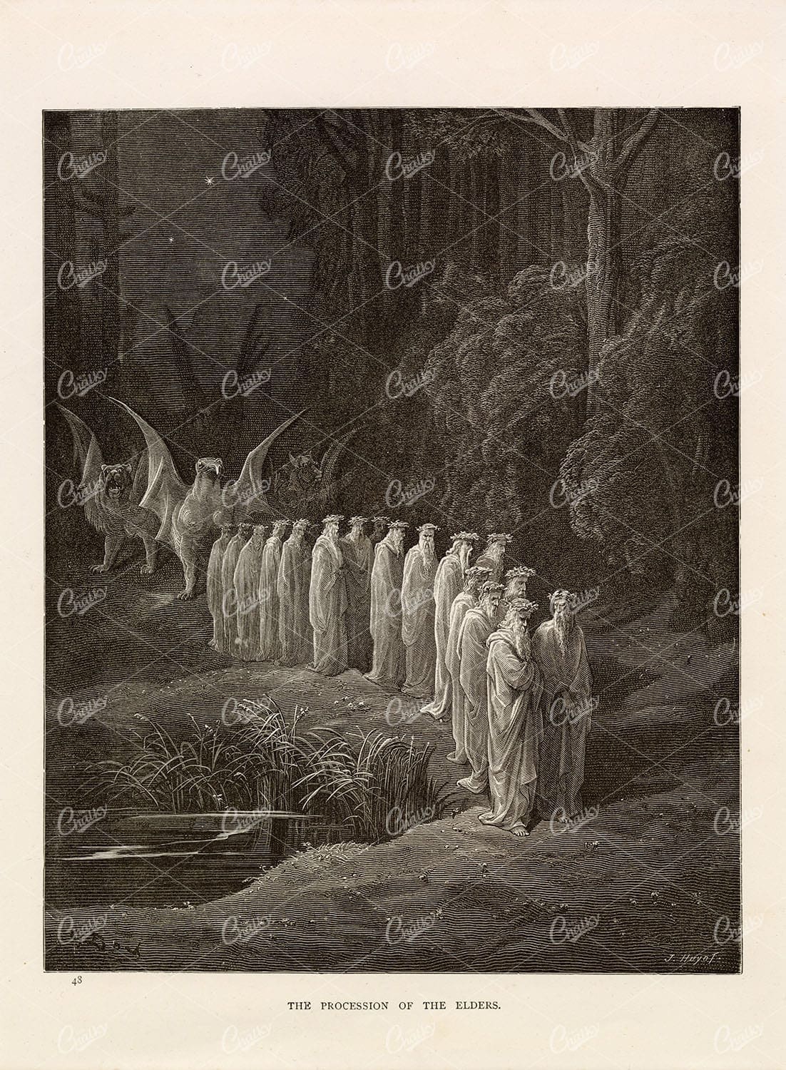 ANTIQUE PRINT - The Procession of the Elders - Gustave Dore 1891