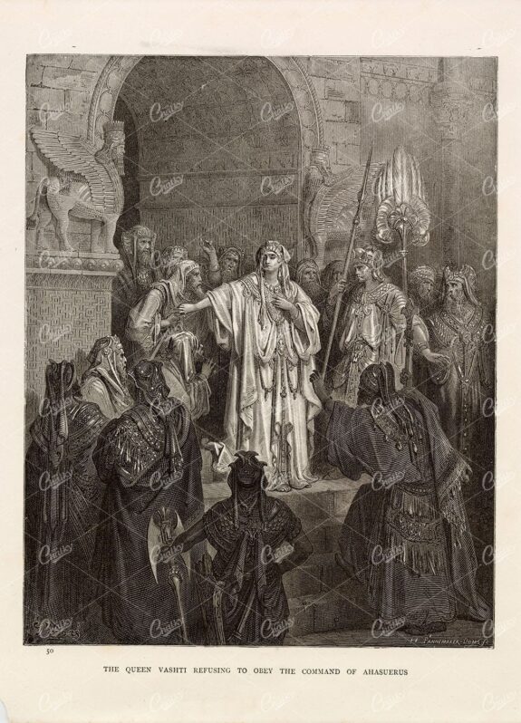 QUEEN Vashti Refusing to Obey the Command of Ahasuerus - 1891 Print