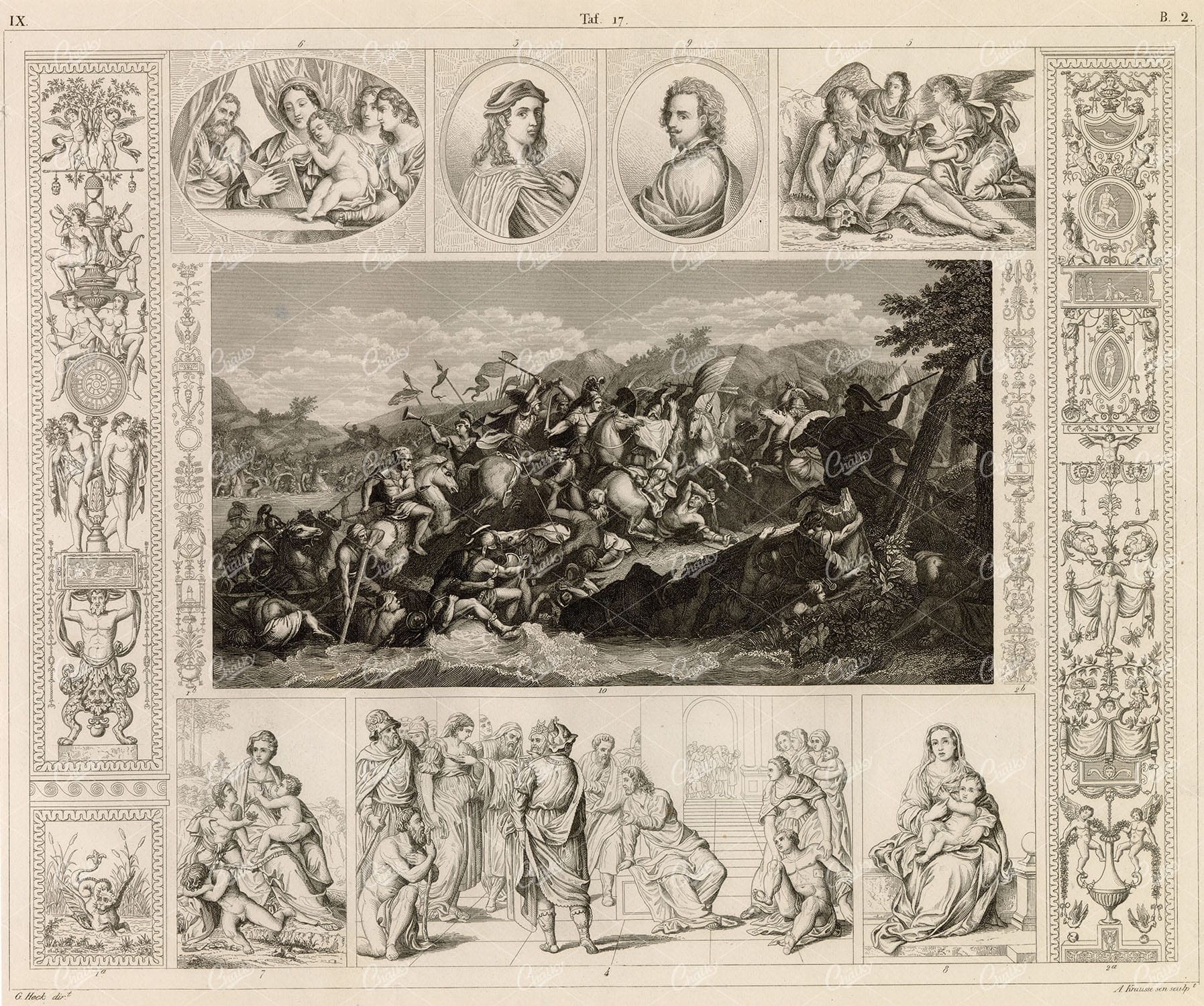 BATTLE of the Granicus - Original Antique 1851 Print by Johann Heck