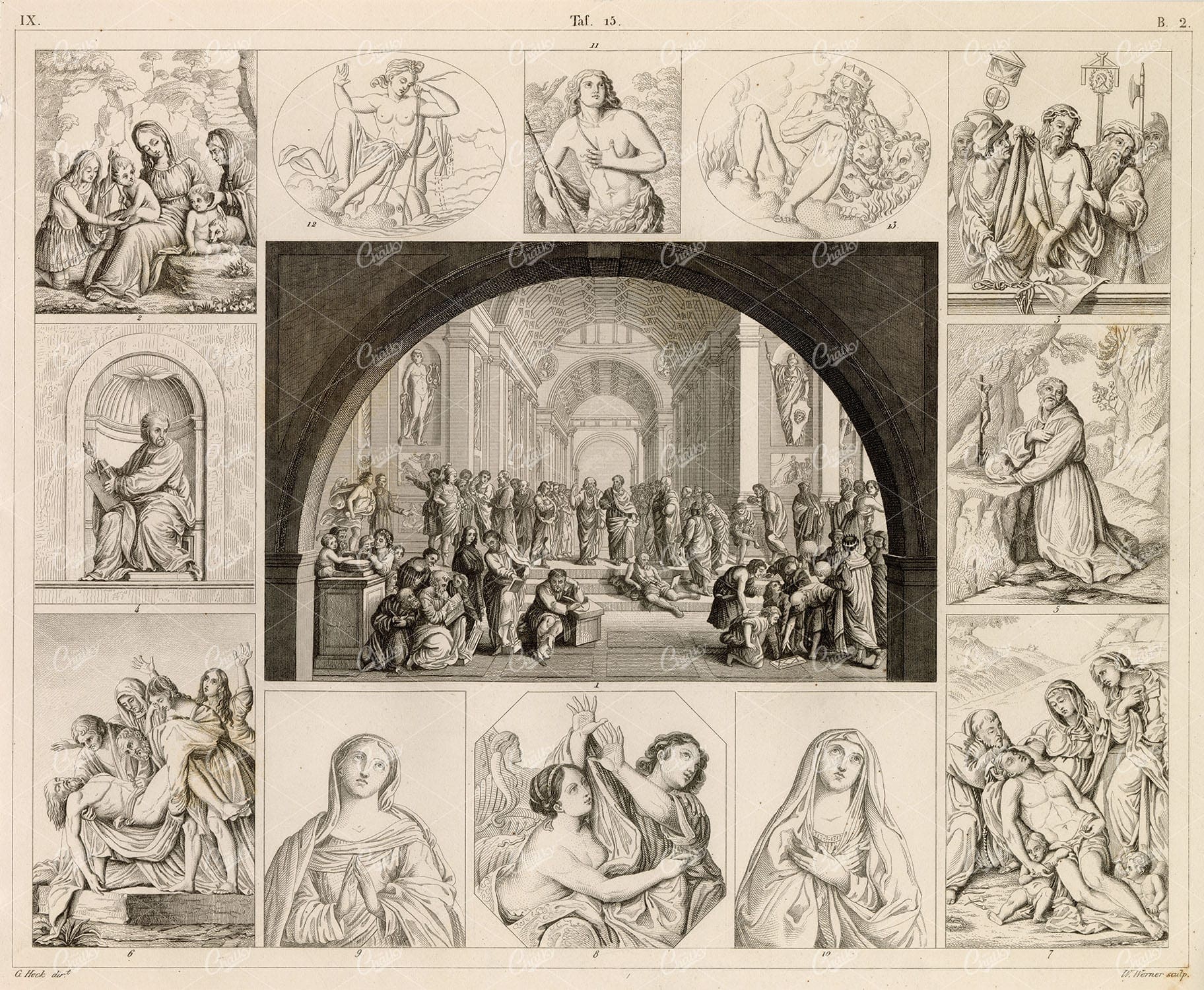 LEONARDO Da Vinci, Guido Reni - Famous Paintings - 1851 Antique Print
