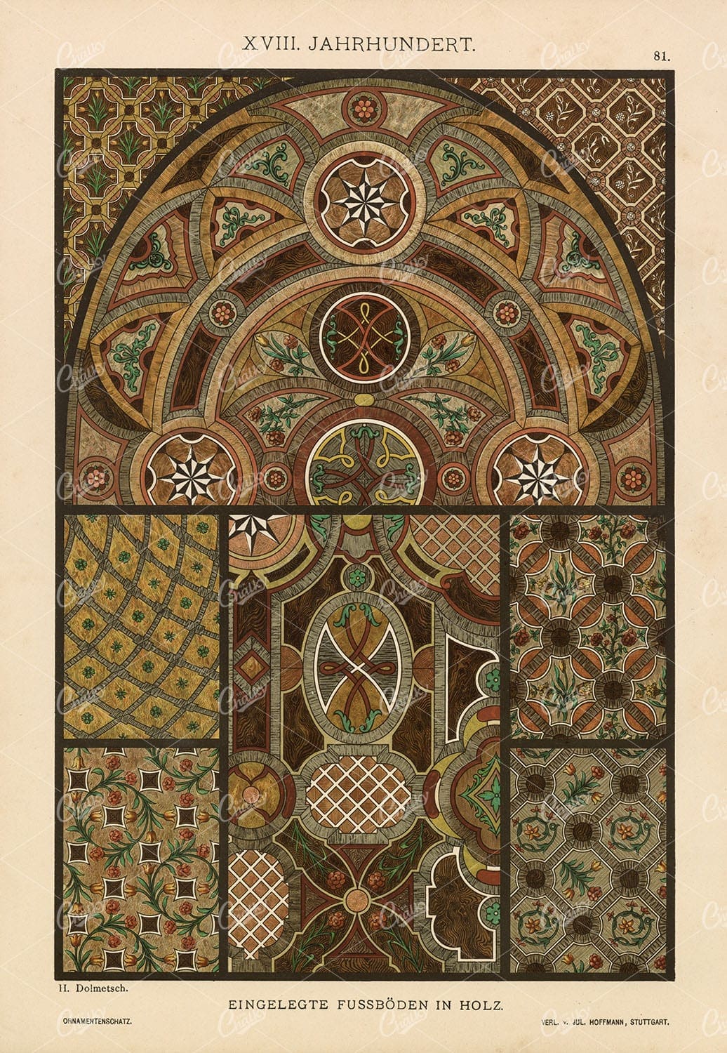 18TH CENTURY - Decorative Inlaid Wood Flooring Design - 1889 Print