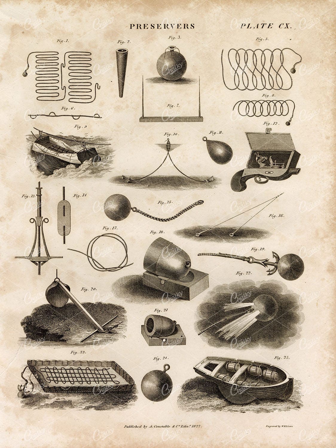 PRESERVERS Artwork - Antique Original 1822 Encyclopedia Engraving