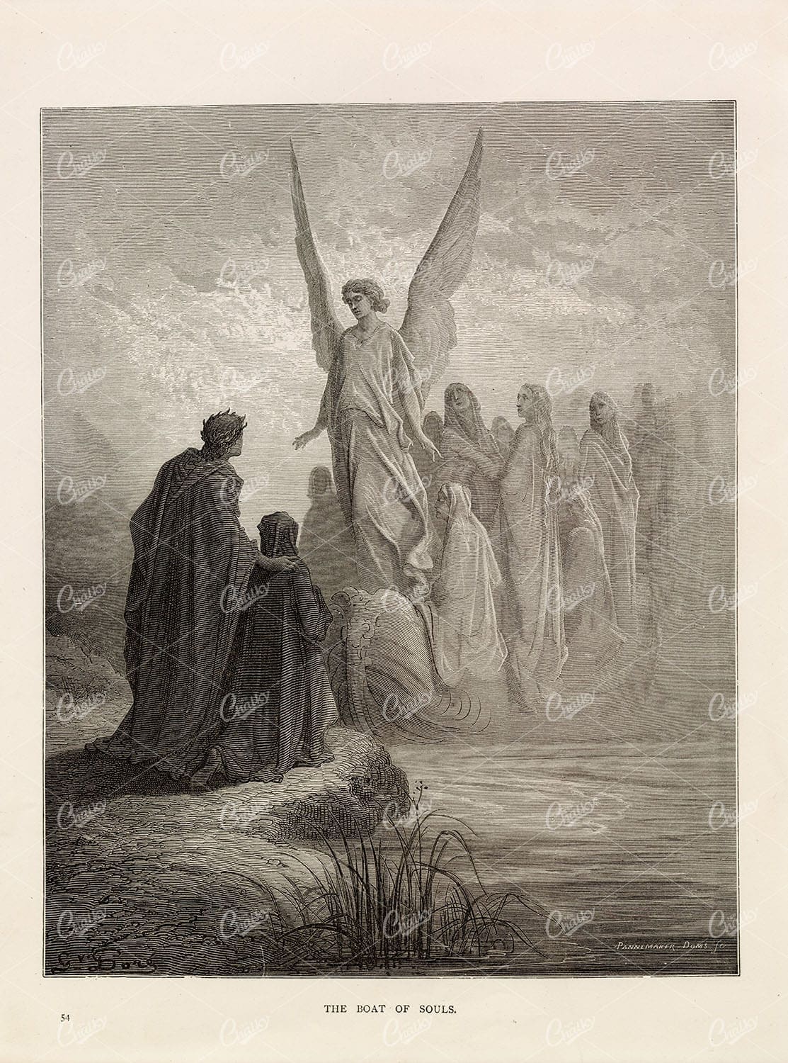BIBLICAL Artwork - 1891 The Boat of Souls by Gustave Dore - Lithograph