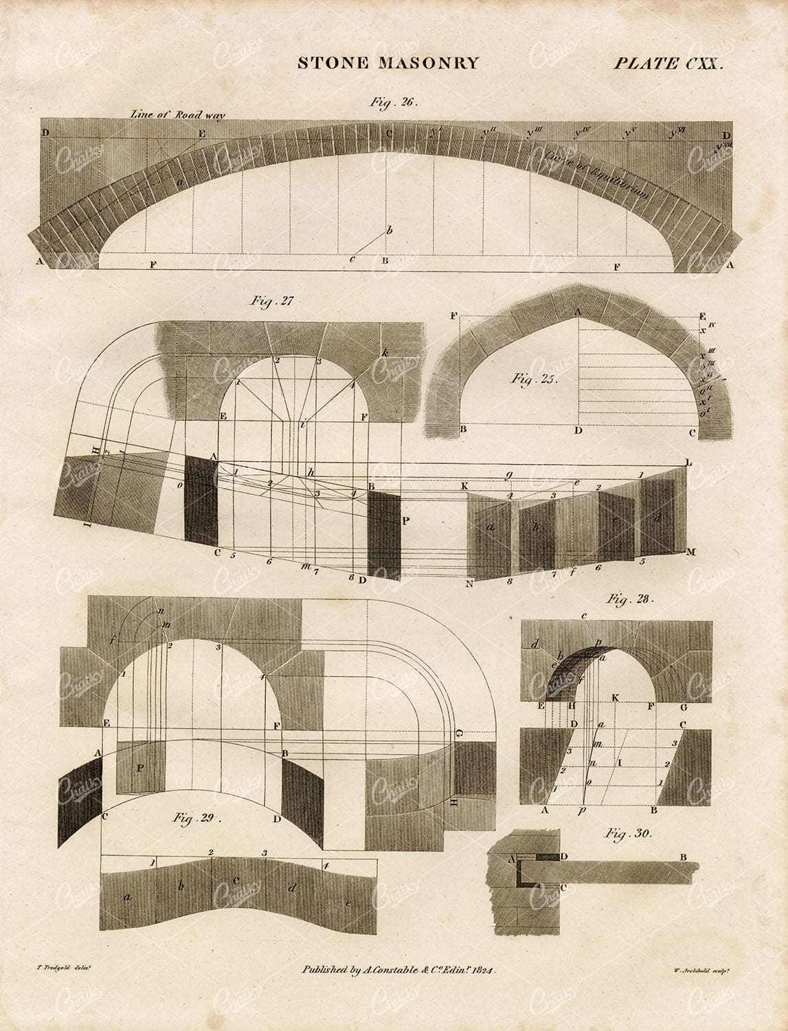 STONE Masonry - Antique 1822 Original 1822 Encyclopedia Print