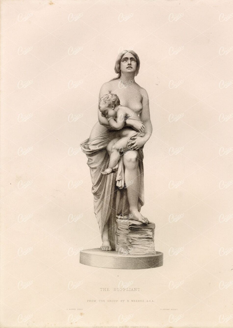 1853 The Supplient (From the Group by H.Weekes, A.R.A) Engraving Art