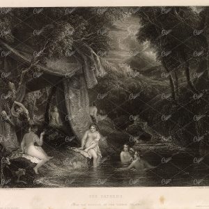 1853 The Bathers, From the Vernon Gallery Picture - 1853 Engraving Art