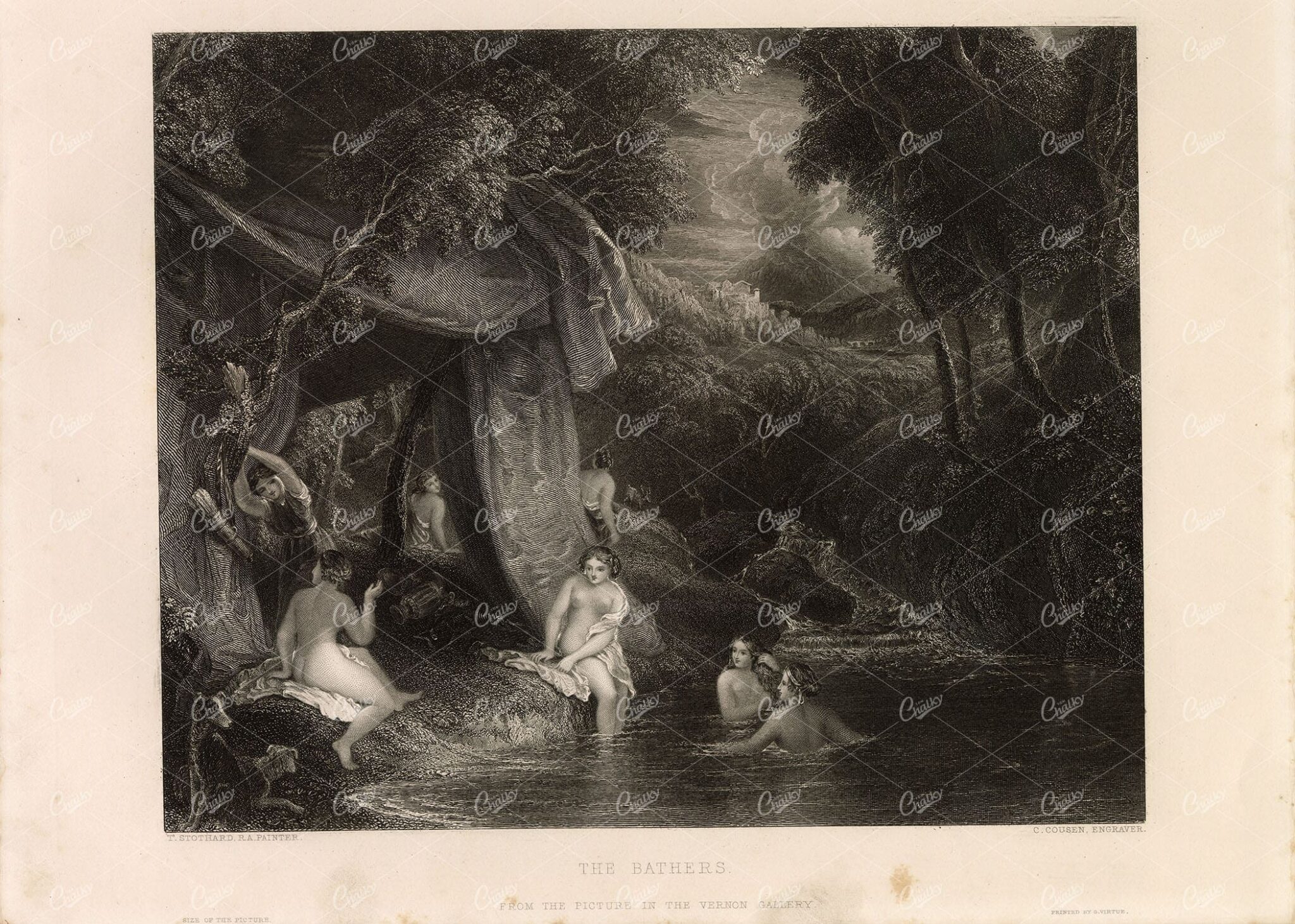 1853 The Bathers, From the Vernon Gallery Picture - 1853 Engraving Art
