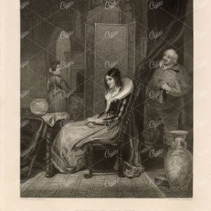 FALSTAFF and Anne Page Engraving of Painting from Vernon Gallery - 1853