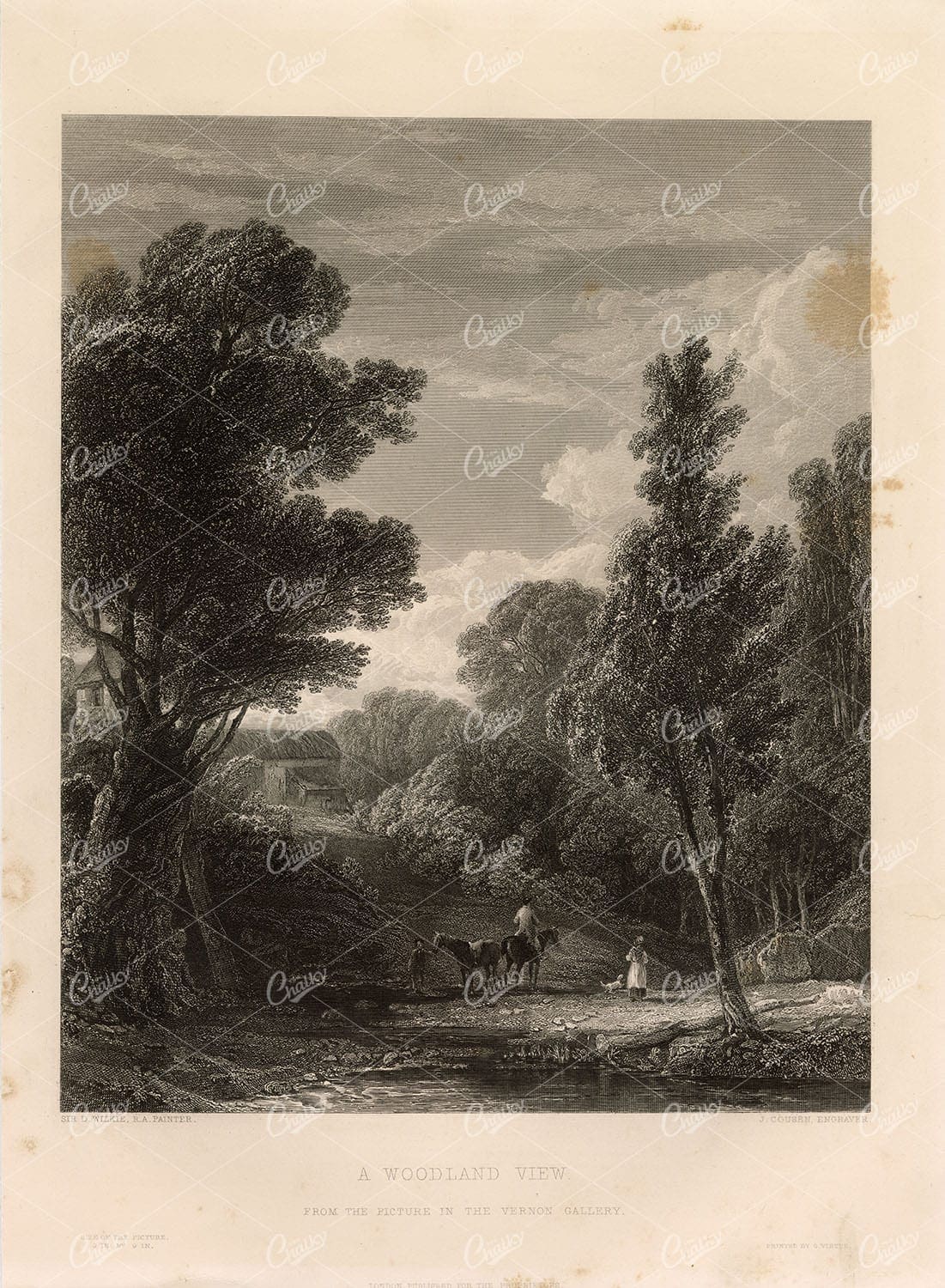 1853 A Woodland View from the Vernon Gallery Picture - Antique Print