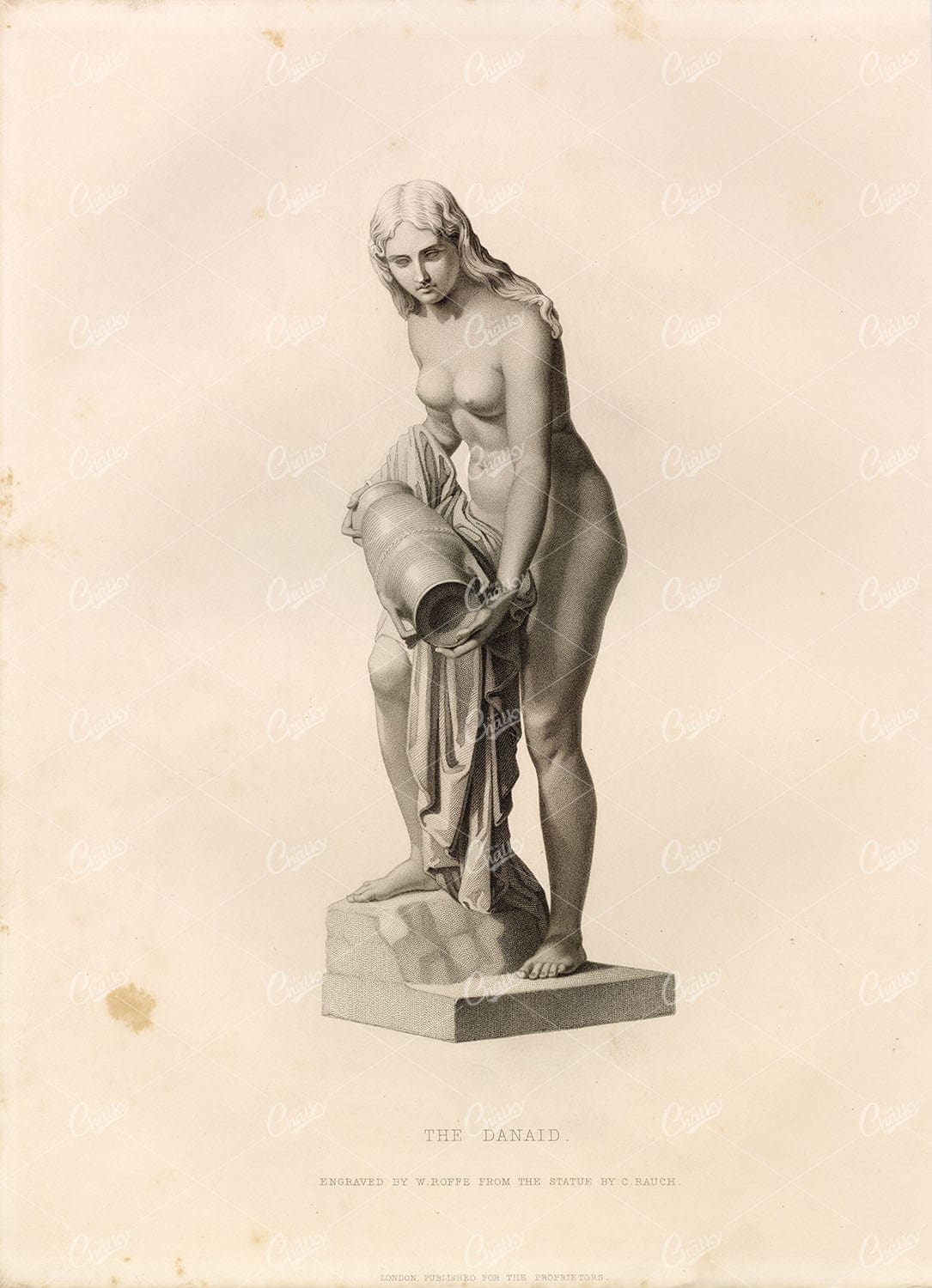ANTIQUE 1853 Engraving - The Denaid Statue