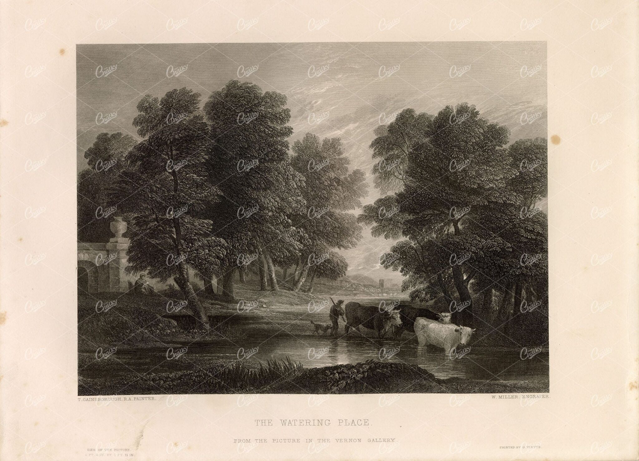 ANTIQUE 1853 Engraving - The Watering Place from Vernon Gallery Picture