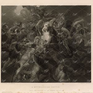 ANTIQUE 1853 Engraving - Mythological Battle from Vernon Gallery Art
