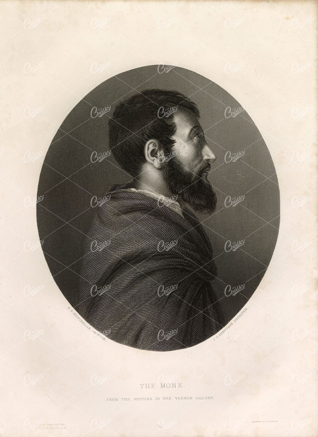ANTIQUE 1853 Engraving - The Monk from the Vernon Gallery Picture