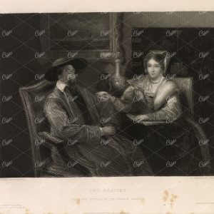 ANTIQUE 1853 Engraving - Dry Reading from the Vernon Gallery Picture