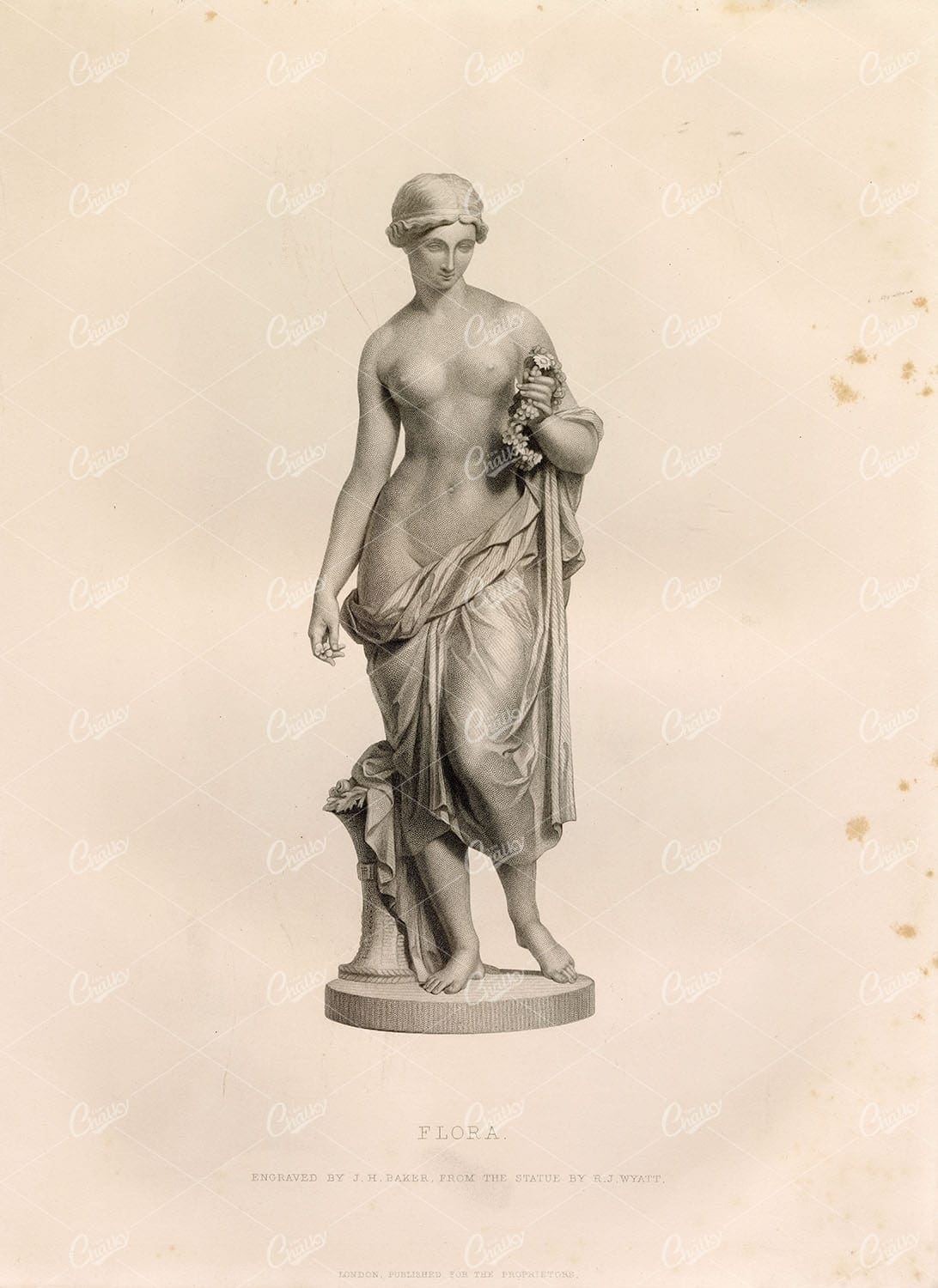 ANTIQUE 1853 Engraving - Flora Statue