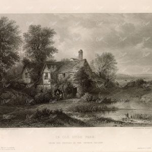 ANTIQUE 1853 Engraving - Cottage in the Woods
