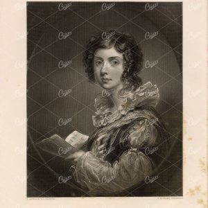 ANTIQUE 1853 Engraving - The Songstress - Female Musician Portrait