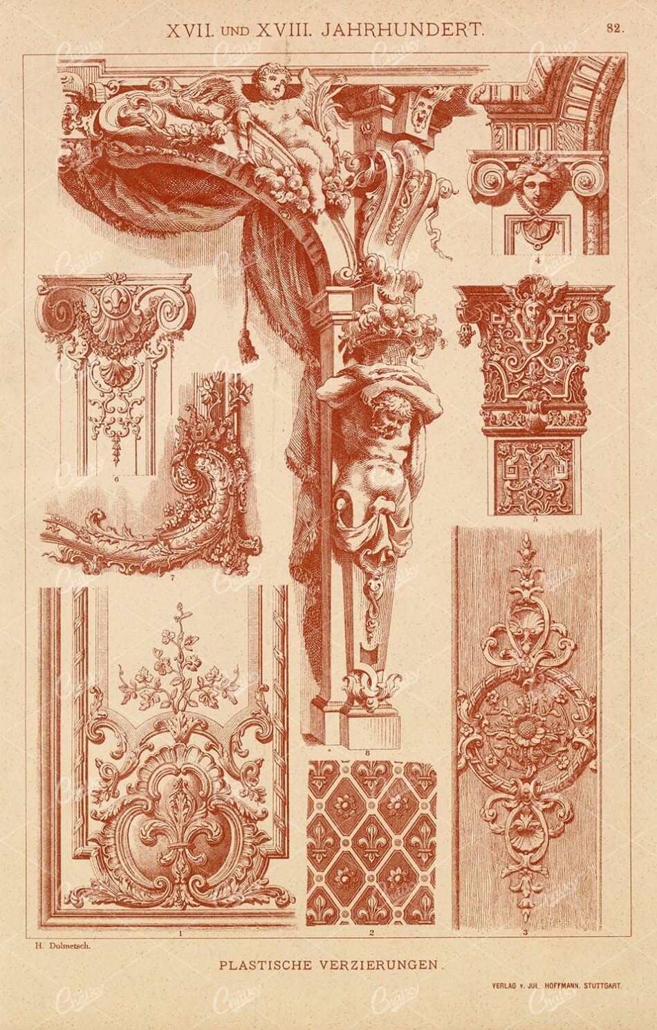 17TH & 18TH Century - Ornamental Decorations - Antique 1889 Print