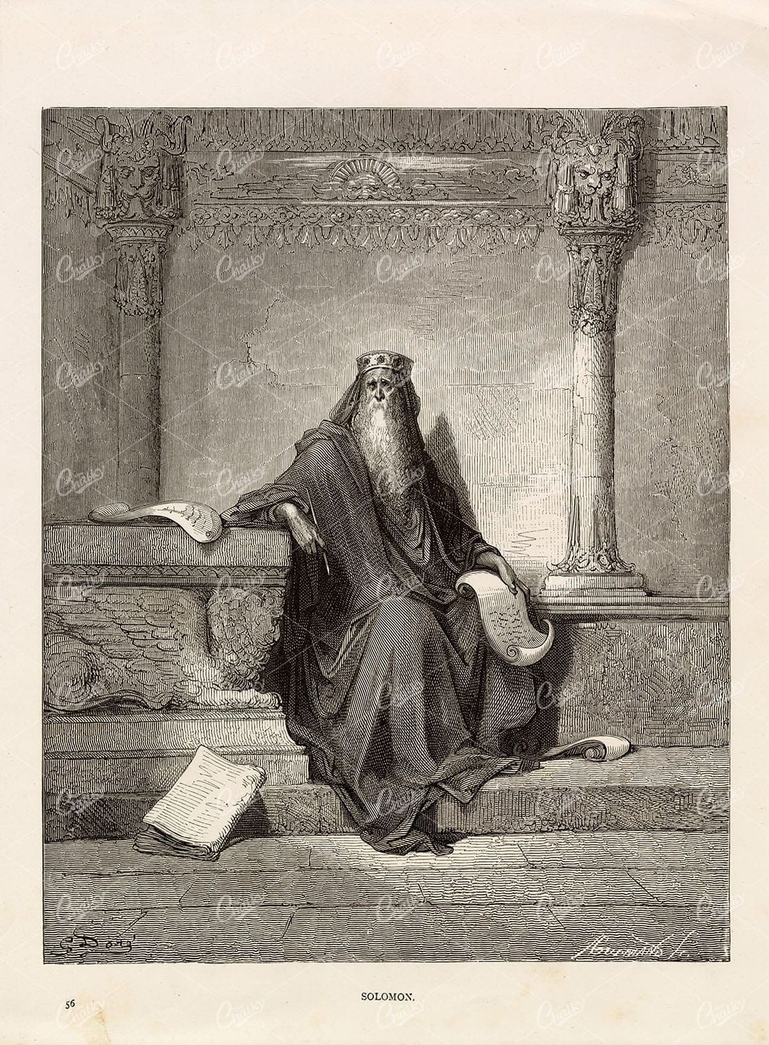 1891 Lithograph Print by Gustave Dore - Antique Engraving 'Solomon'