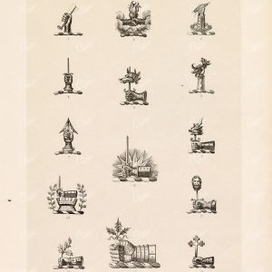 HERALDRY Antique Print - Plate Heraldry Crests c1900s Hands Armour