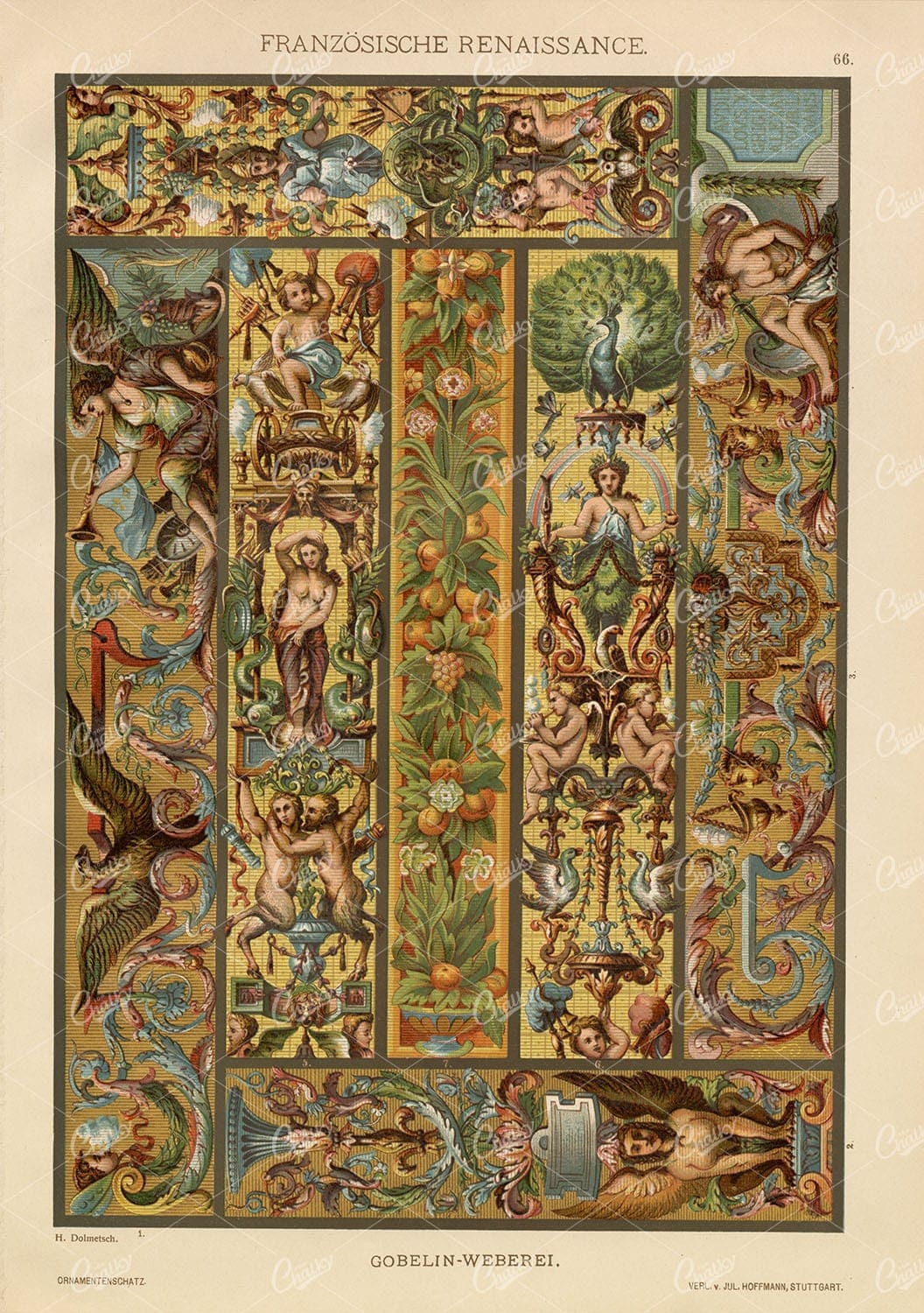 FRENCH Renaissnace Gobelin-Weaving - Ornamentenschatz 1887 Print
