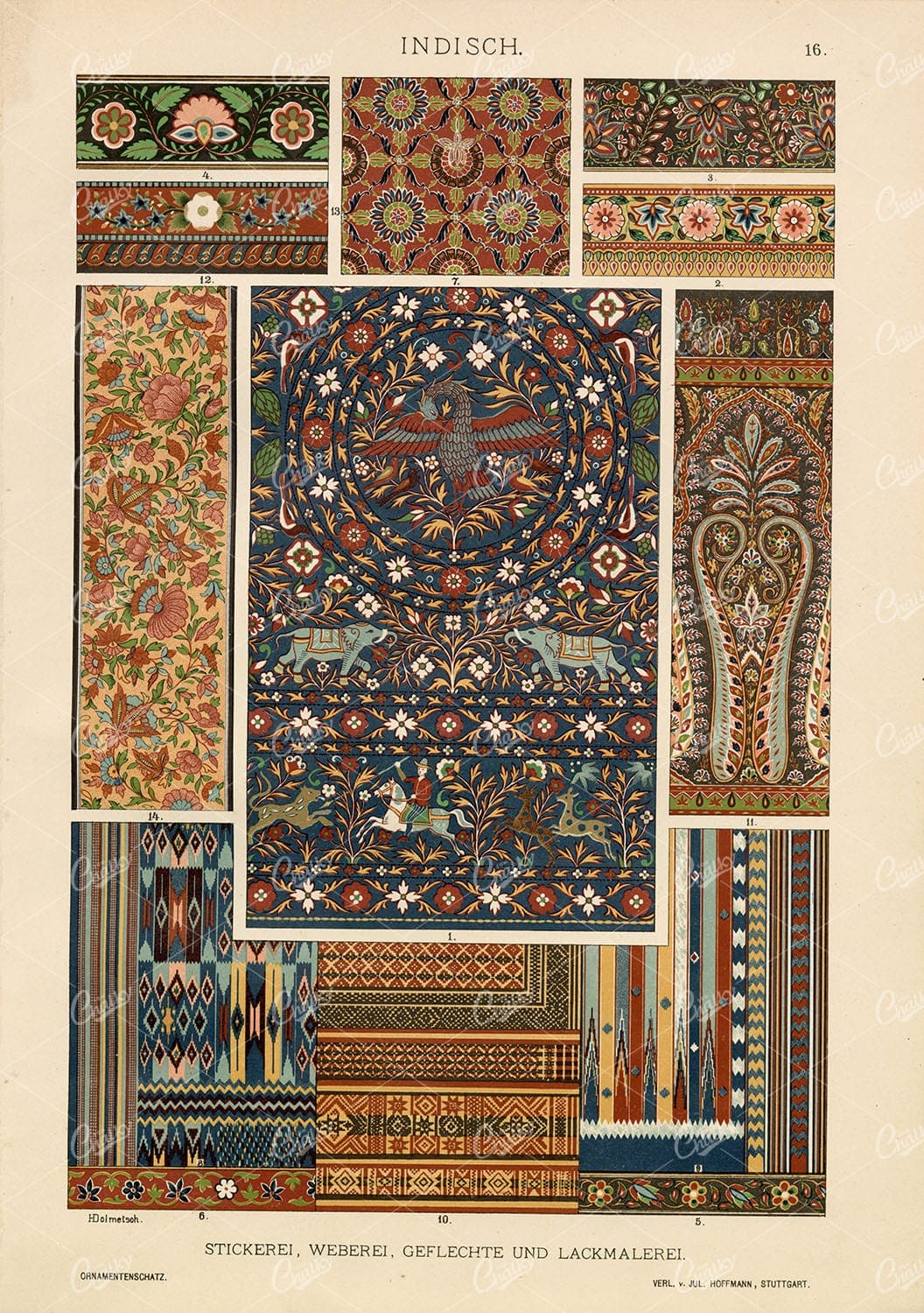 INDAIN Embroidery, Weaving, and Lacquer Painting - 1887 Antique Print