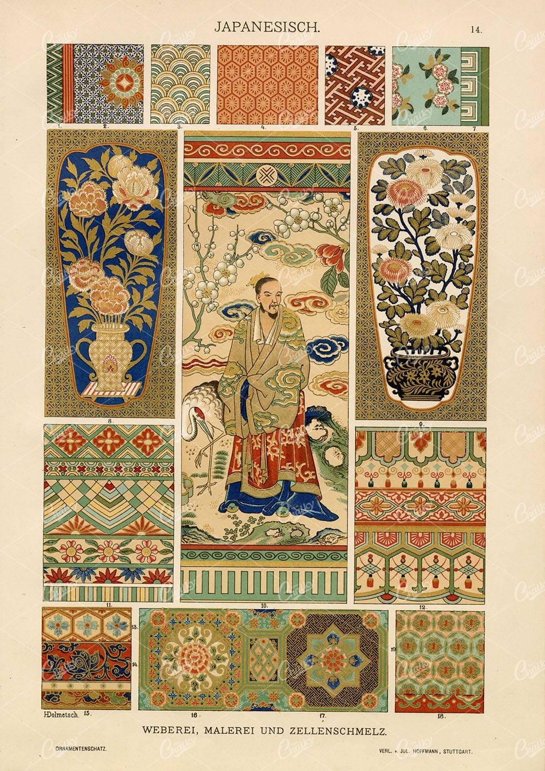 JAPANESE Ornamental Decorative Designs - Weaving and Paintings 1887