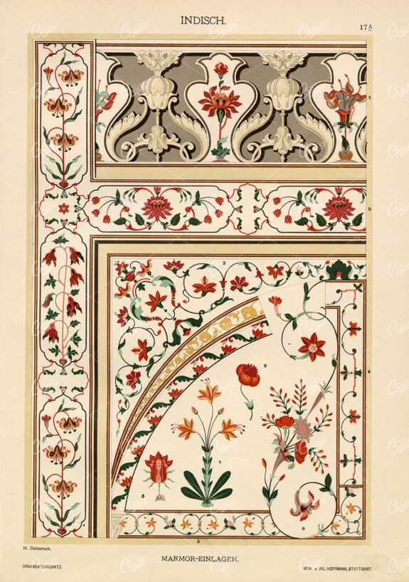 INDIAN Marble Inlays - Beautiful Decorative Art Print 1887 Antique Plate