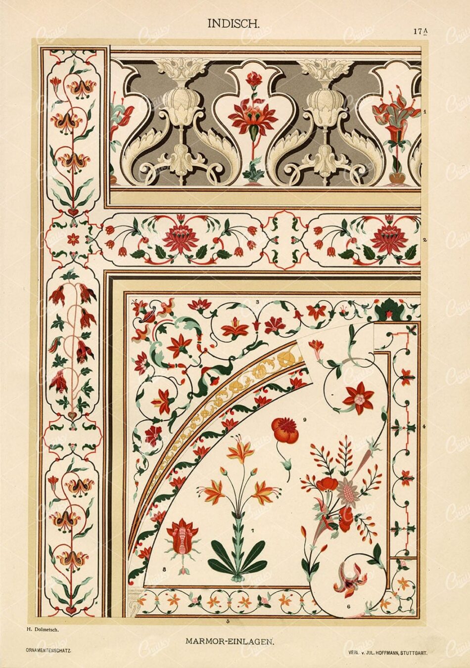 INDIAN Marble Inlays - Beautiful Decorative Art Print 1887 Antique Plate