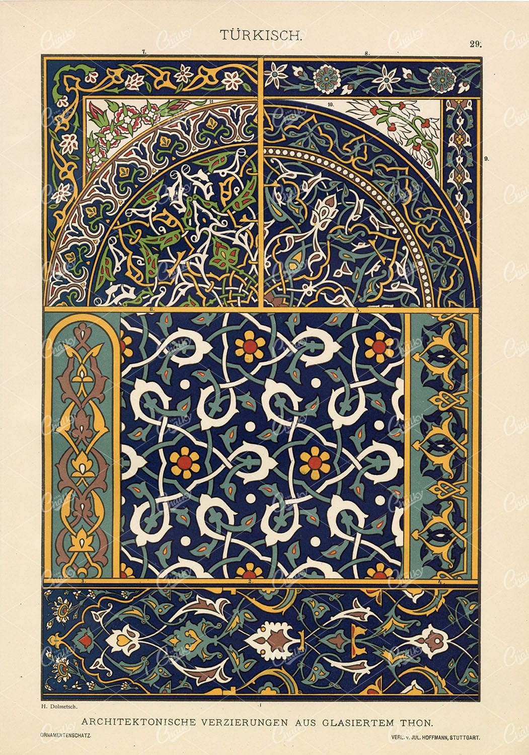 TURKISH Architectural Clay Decorative Designs - 1887 Antique Print