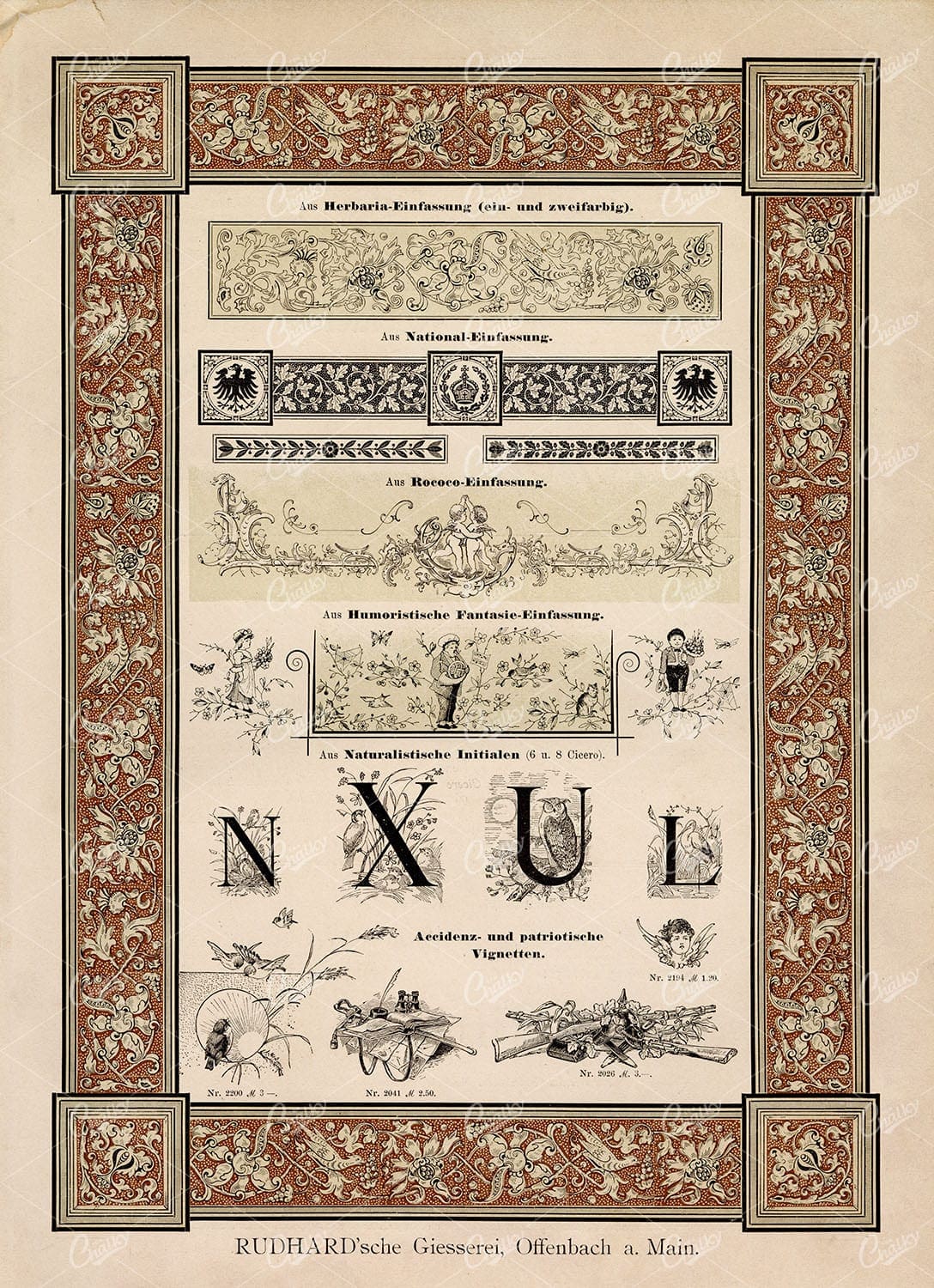 ANTIQUE Typography Rudhardsche Giesserei - Decorative Type 1895 Print