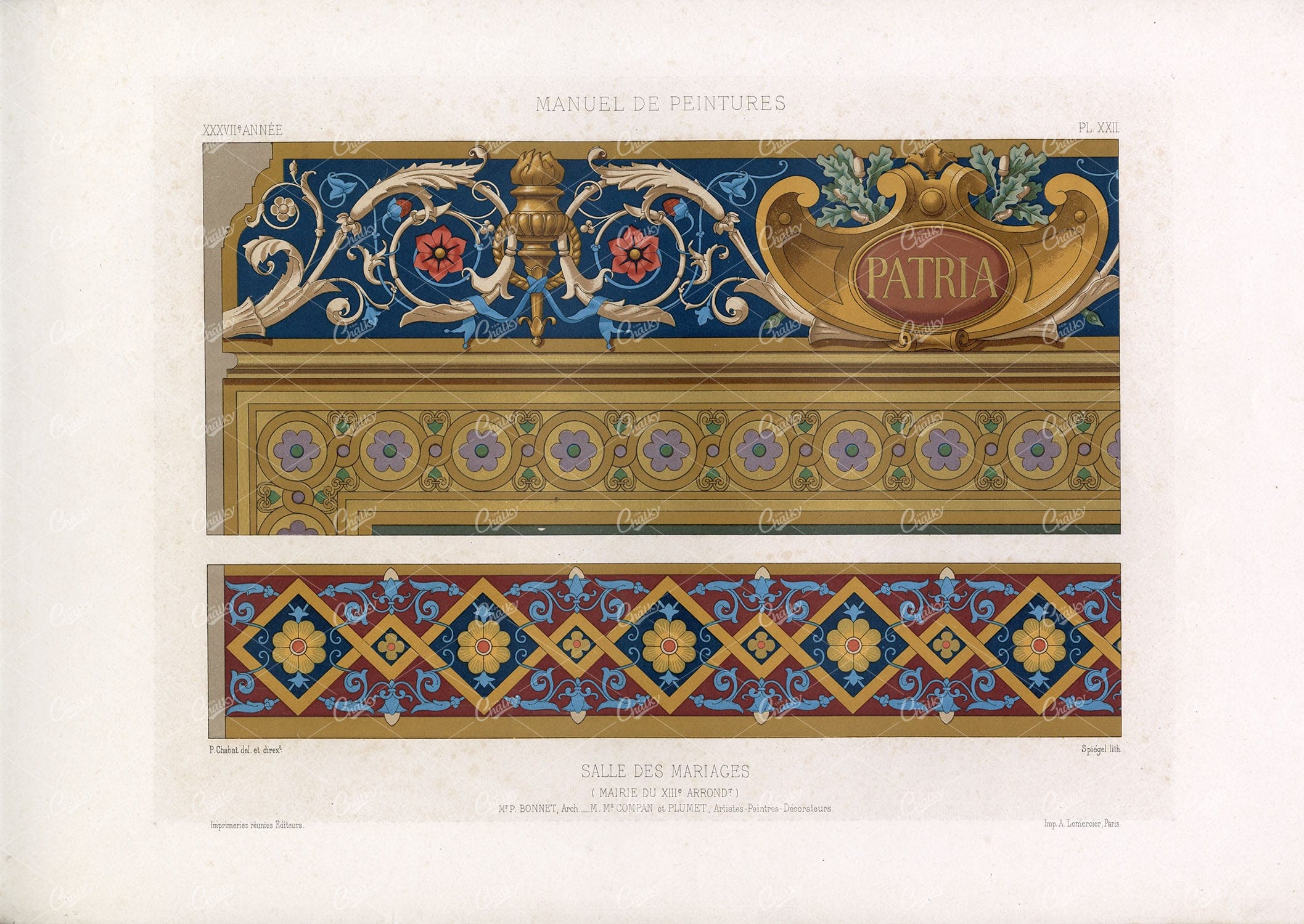 ANTIQUE Decorative Art Print - Manuel De Peintures (Interior Design) 1800s