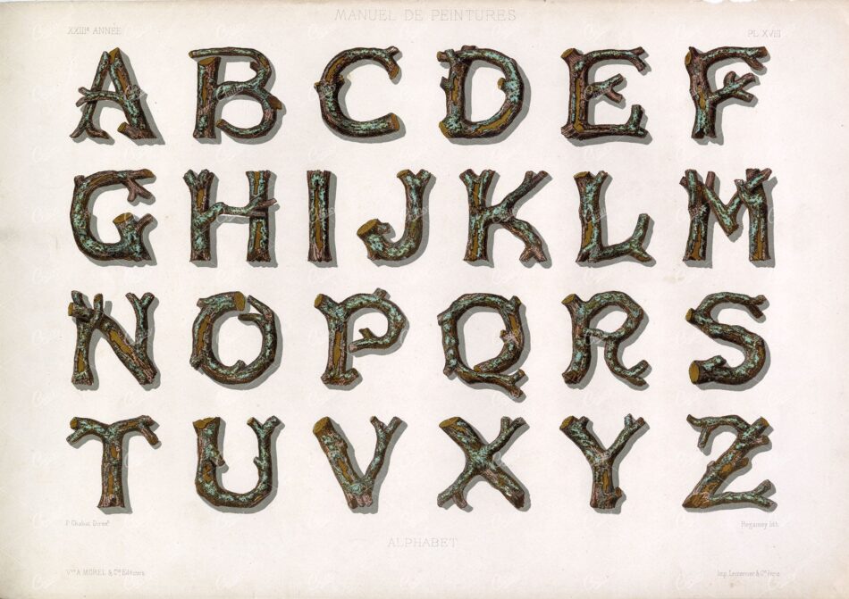 DECORATIVE Tree Branches Typography Designs - 1800s Alphabet Print