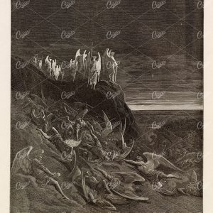 WAR in Heaven by Gustave Dore - 1891 Original Antique Lithograph
