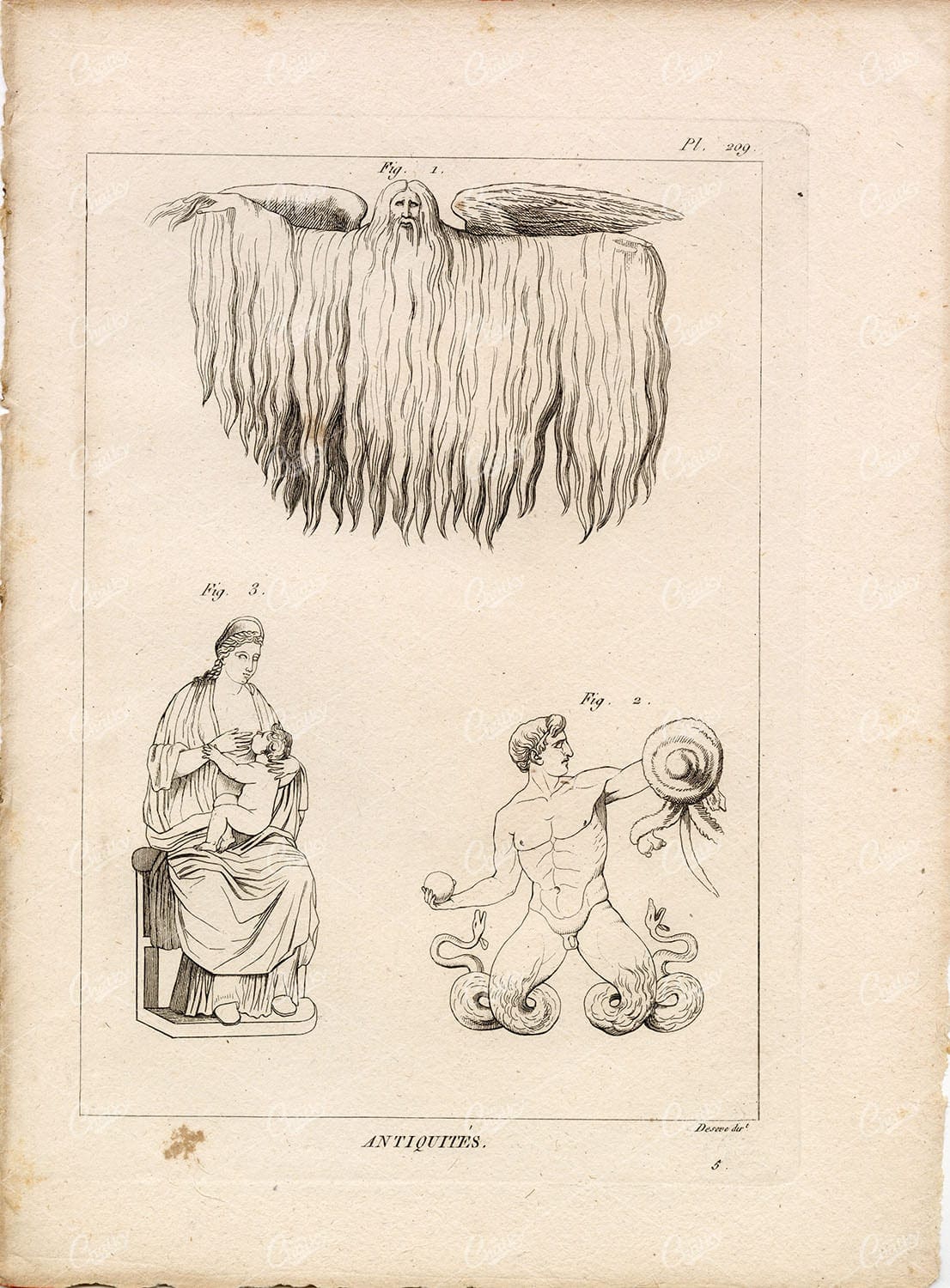 MYTHOLOGY Gods Jupiter Pluvius Titan Snake Legs Juno Breastfeeding Print
