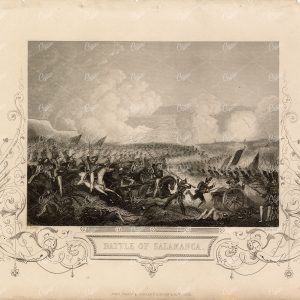 ANTIQUE 1853 Military Print - Battle of Salamanca - Decorative Border