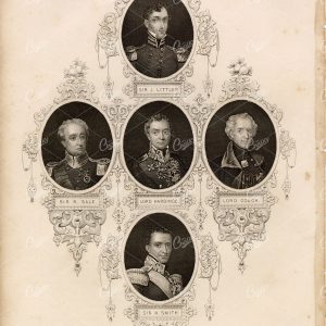 ANTIQUE 1853 Portrait Print. J. Littler, R. Sale, Lord Hardinge, Lord Gough