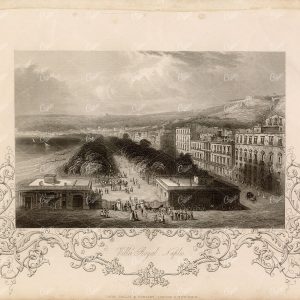 ANTIQUE 1853 Engraving Print, Villa Royal, Naples, Italy