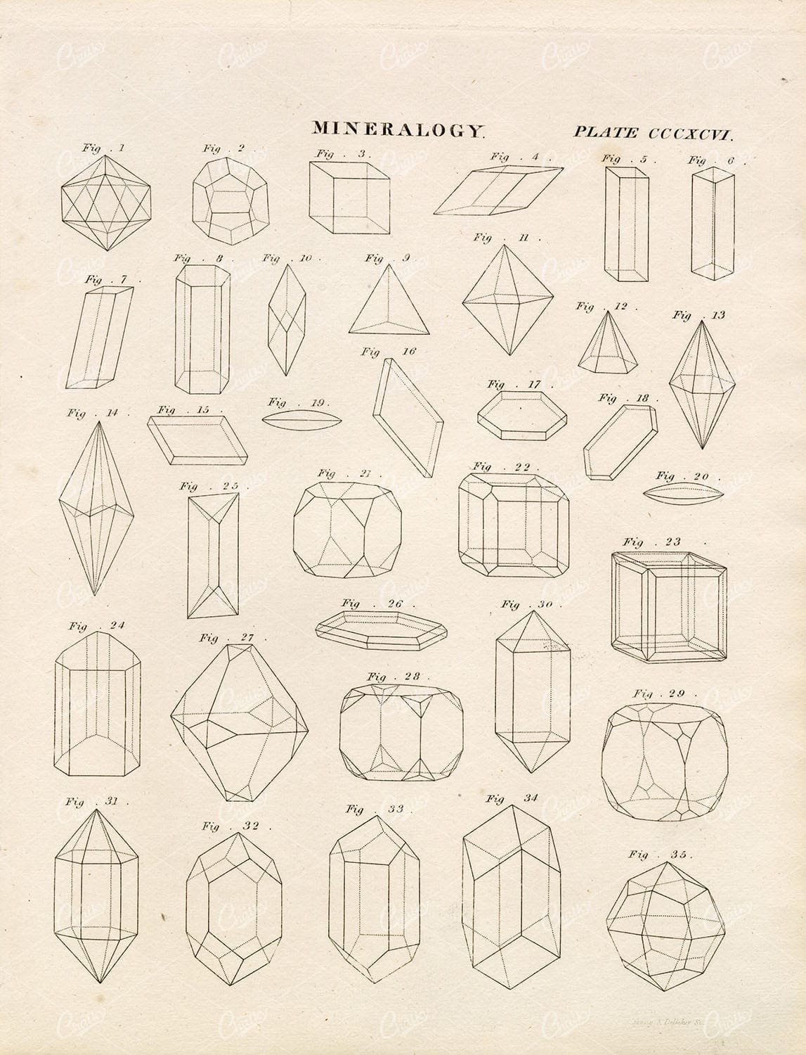 MINERALOGY Forms of Crystals Minerals - 1818 Antique Print