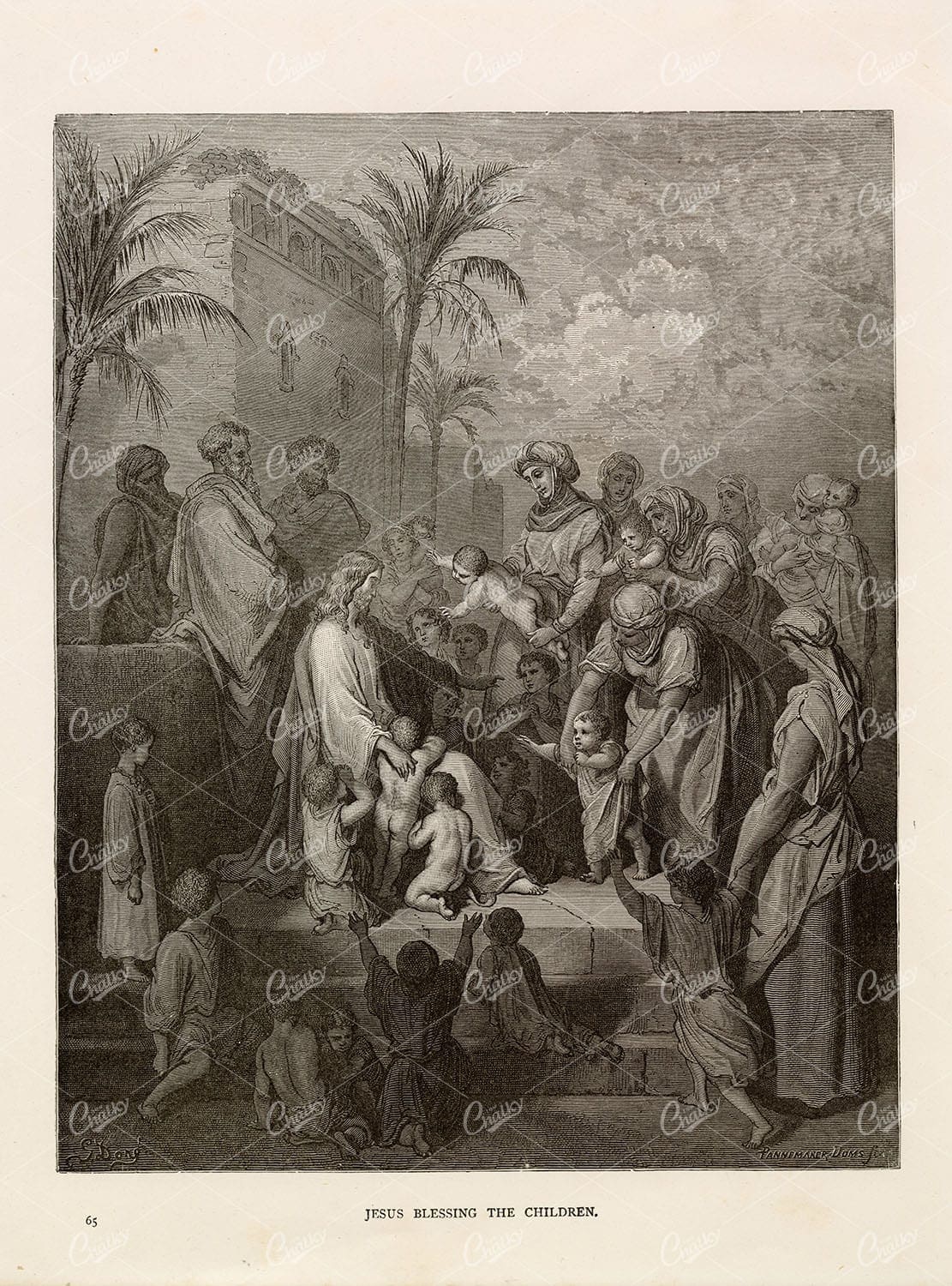 JESUS Blessing the Children - Antique Biblical Artwork Gustave Dore 1891