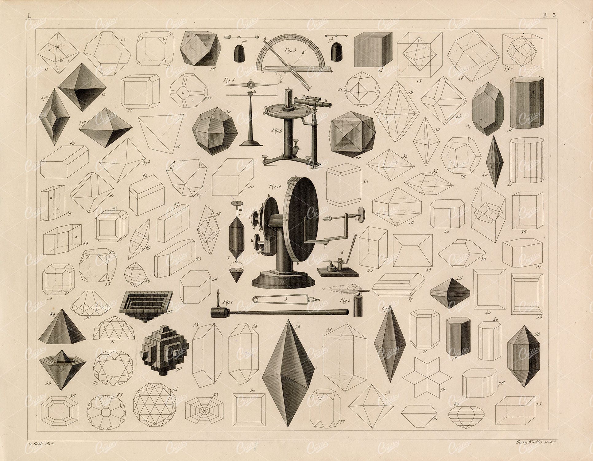 1849 MINERALOGY Crystals Lapidary Geometry Minerals Gemstone Print
