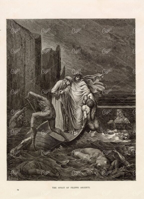 SPIRIT of Filippo Argenti - Gustave Dore 1891 Lithograph - Bible Art