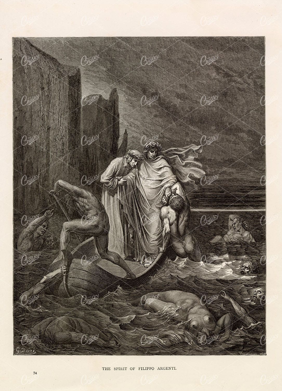 SPIRIT of Filippo Argenti - Gustave Dore 1891 Lithograph - Bible Art