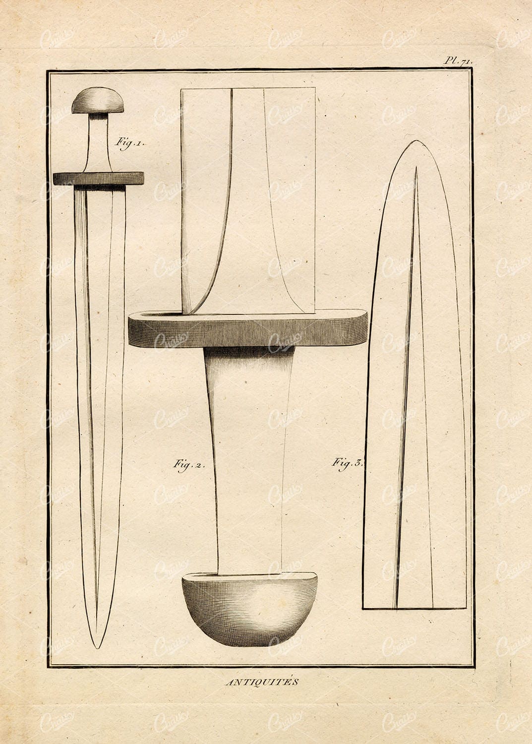 ROMAN ARMS Daggers Scabbard Dacian Barbarian - 1804 Antique Print