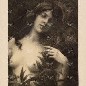 NUDE Sensuous Girl Among Flowers - 1902 Lichtdruck Print
