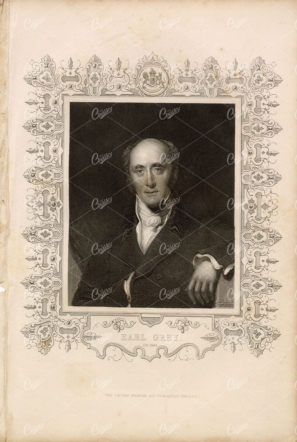 ANTIQUE 1853 Portrait Print. Earl Grey