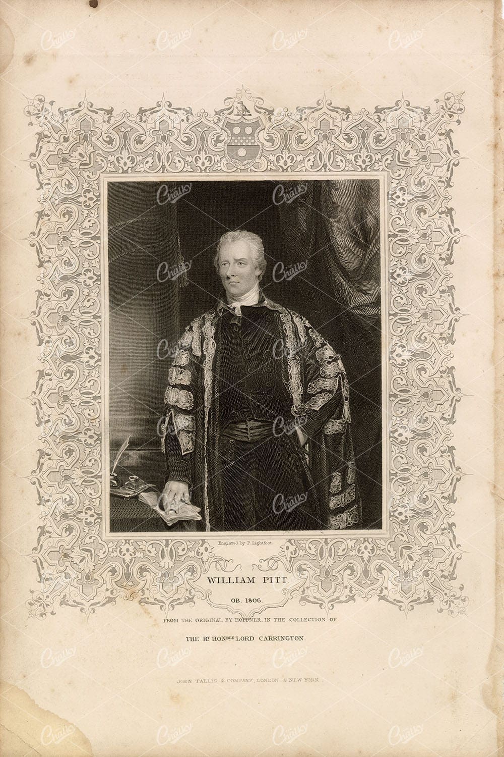 TALLIS (Pub) 1853 Antique Portrait Print. William Pitt