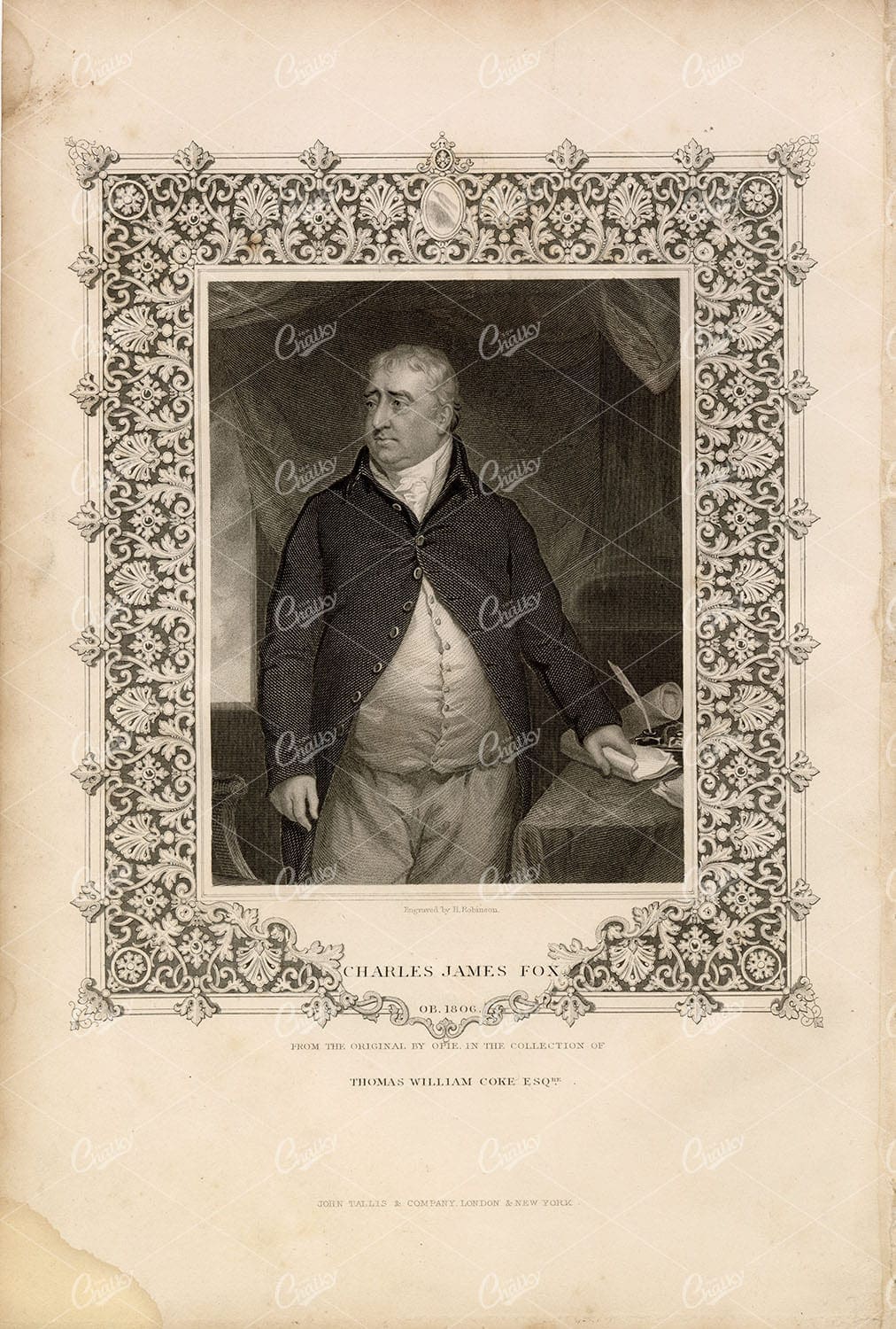 TALLIS (Pub) 1853 Antique Portrait Print. Charles James Fox