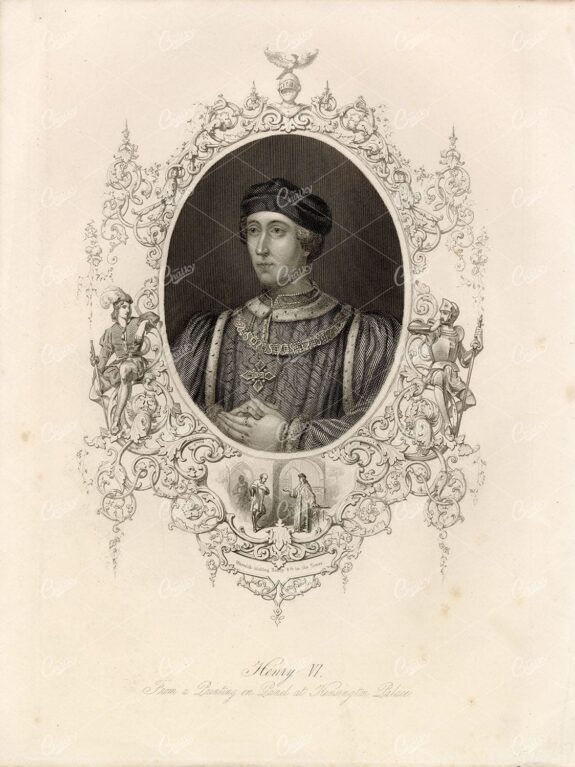 ORIGINAL Engraving - Barclay C1850 Antique Portrait Print. Henry VI