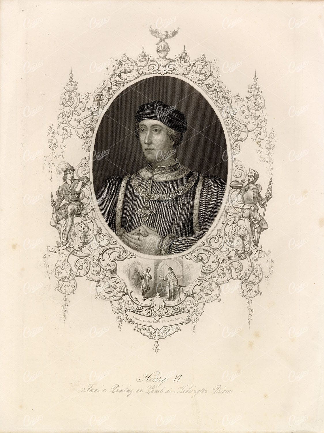 ORIGINAL Engraving - Barclay C1850 Antique Portrait Print. Henry VI